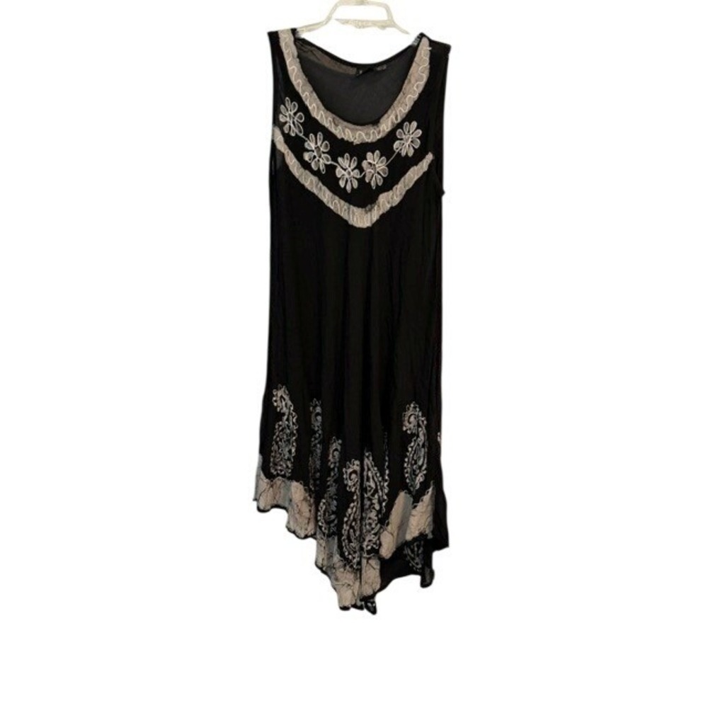 S.R. Fashion Womens Black White Rayon Paisley Floral Handkerchief Hem Dress L